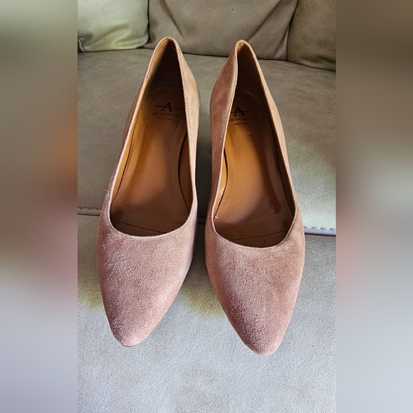 Aquatalia Pale/Petal Pink Suede Preppy Elegant Chic Square heel Shoes sz 7.5 - Picture 5 of 9